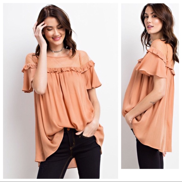 Ruffle Mesh Detail Tunic Top - Picture 5 of 8